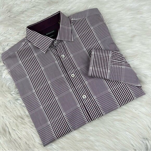 Bugatchi Men’s Purple White Classic Fit Plaid Button Down Dress Shirt L/C50 - Picture 5 of 12